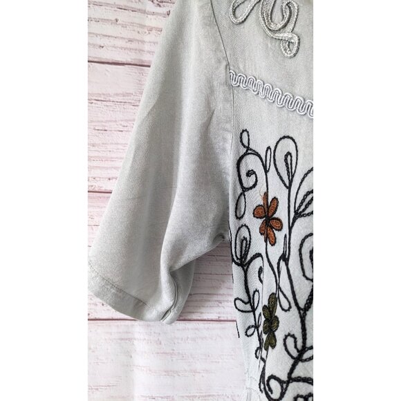VTG Cool Plus Women Dress Midi Gray Cotton Crepe Short Sleeve Embroidery Size M - Picture 5 of 9